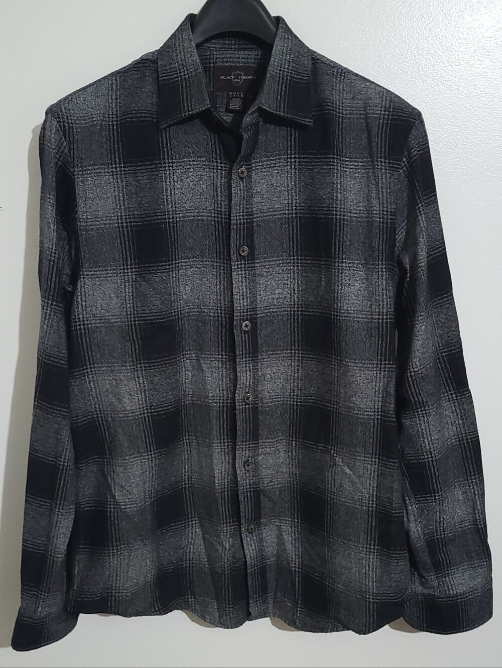 Black Brown 1826 Plaid Flannel Shirt Black & Grey Size S